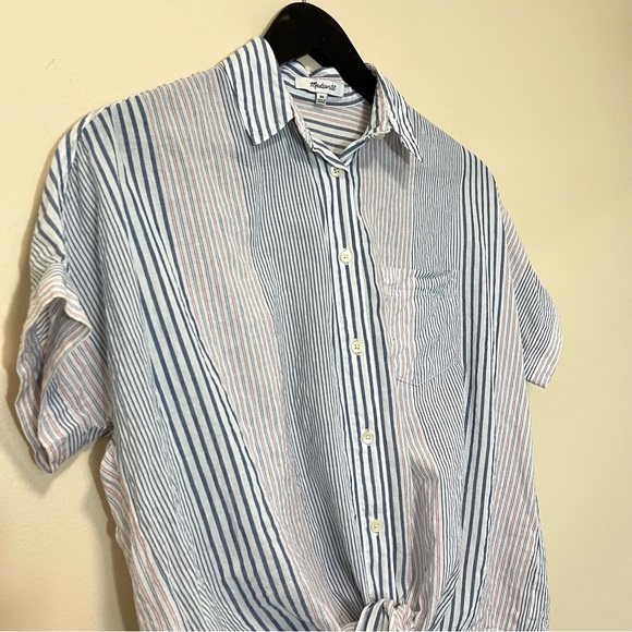 Madewell Short Sleeve Tie Front Shirt in Rawley Stripe - Picture 5 of 14